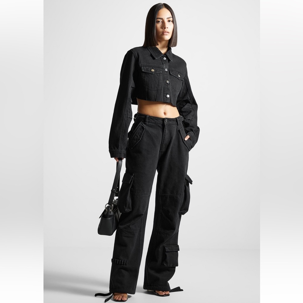 Maniere De Voir Washed Gray Cargo Pants - Mid Rise